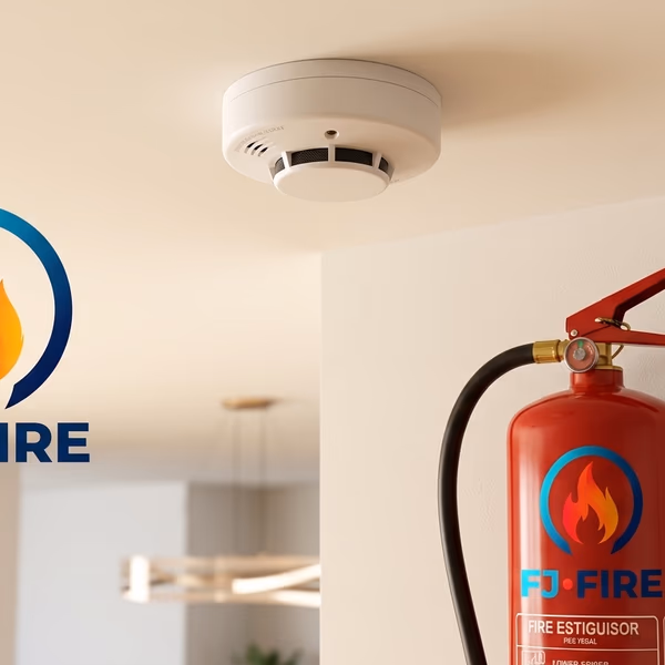 Détecteur de fumée DAAF et extincteur dans un appartement — équipements de sécurité incendie obligatoires