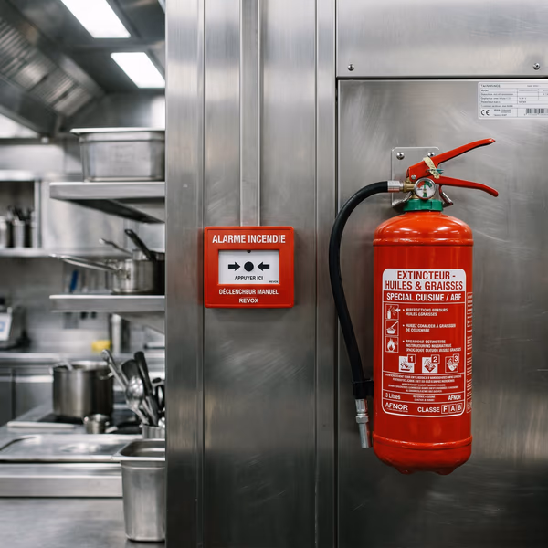 Plan rapproché sur un équipement de sécurité dans une cuisine haut de gamme