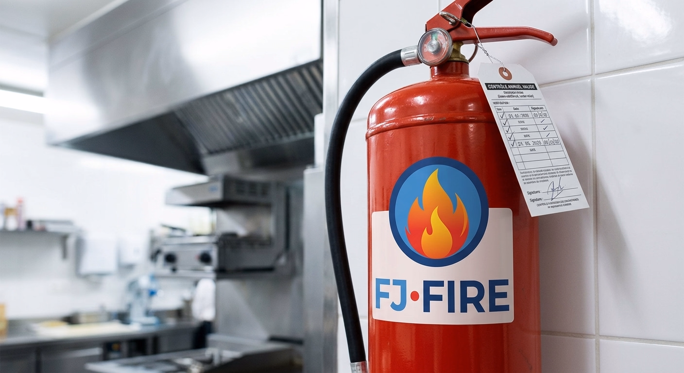 Extincteur eau pulvérisée classe F dans une cuisine de restaurant ERP type N conforme