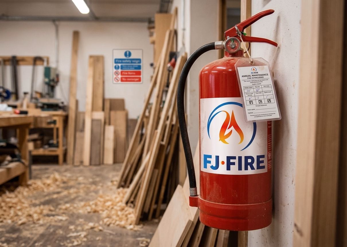 Extincteur à eau pulvérisée dans un atelier de charpente bois, vérification annuelle obligatoire en Gironde