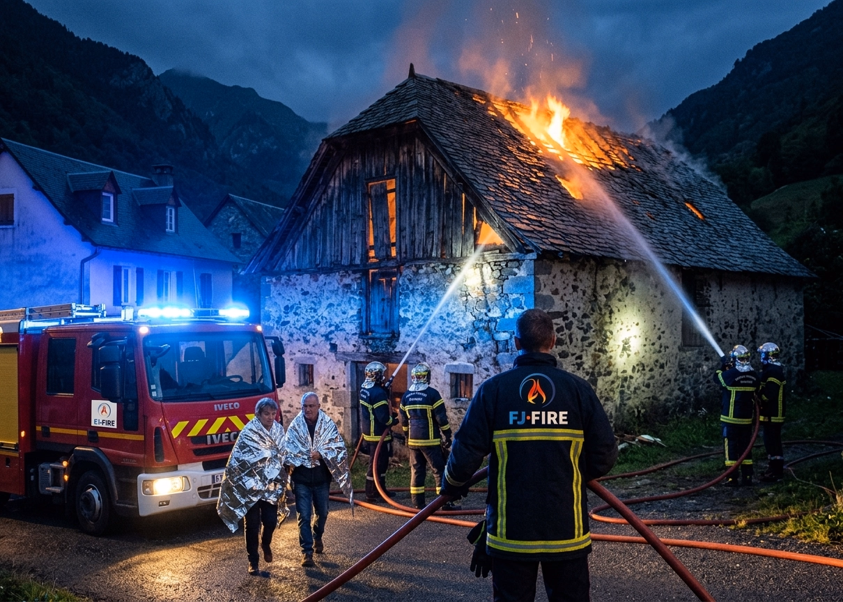 Grange en feu à Accous (Vallée d'Aspe) : 15 personnes évacuées en pleine nuit