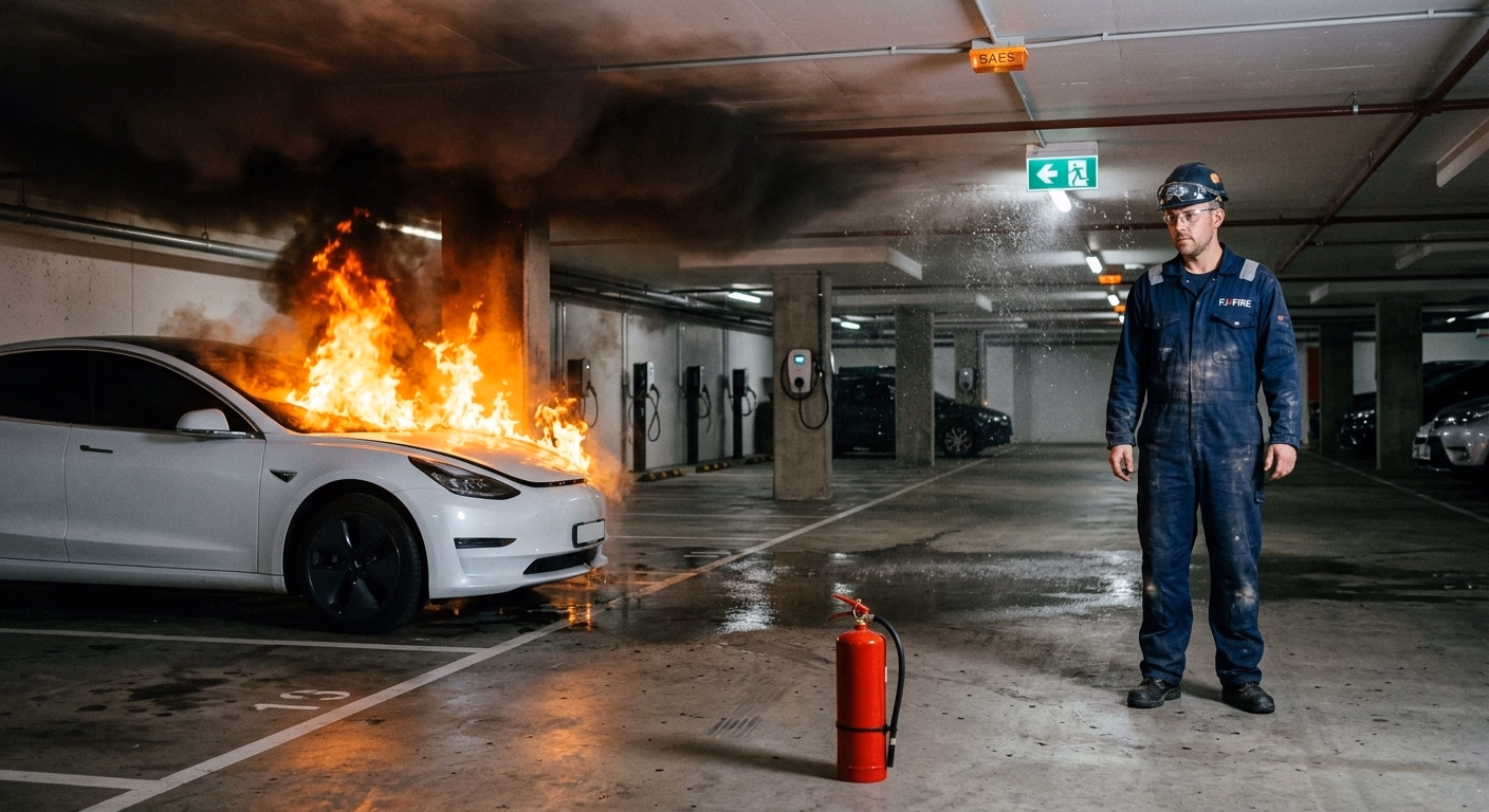 Voiture électrique en feu à Périgueux : ce que votre parking d'entreprise doit prévoir