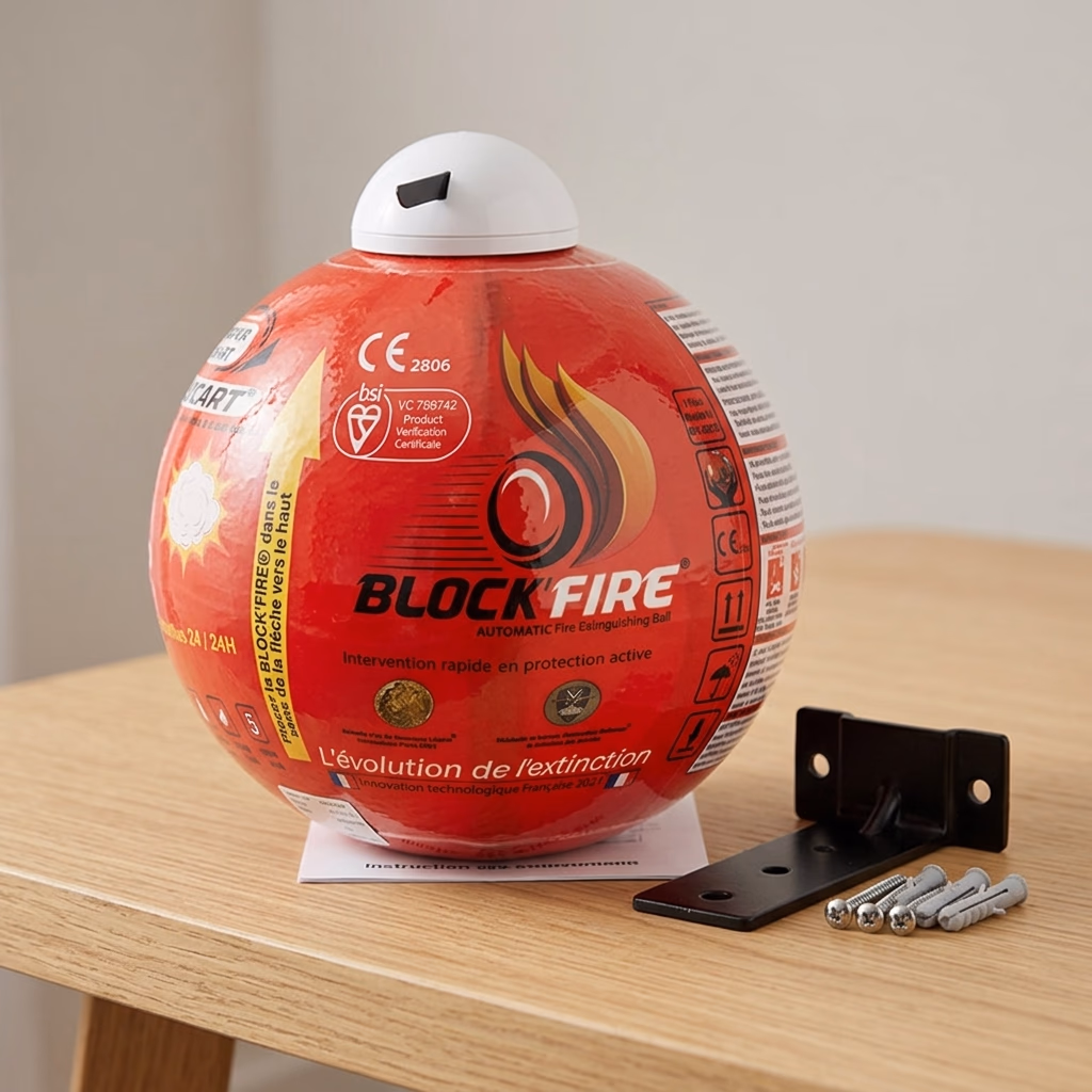 Contenu officiel du pack Block'Fire : Boule, base murale, vis de fixation