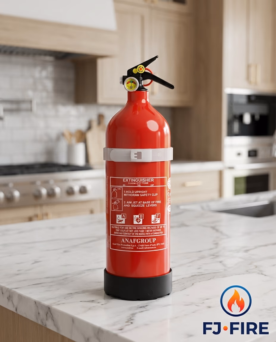 Extincteur ABF 2L dans cuisine moderne — Pack Duo FJ Fire