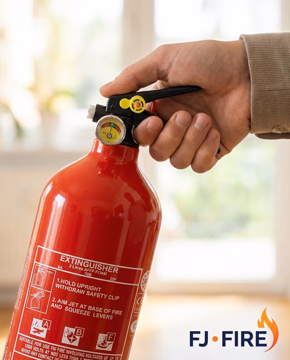 Démonstration prise en main extincteur ABF 2L, FJ Fire