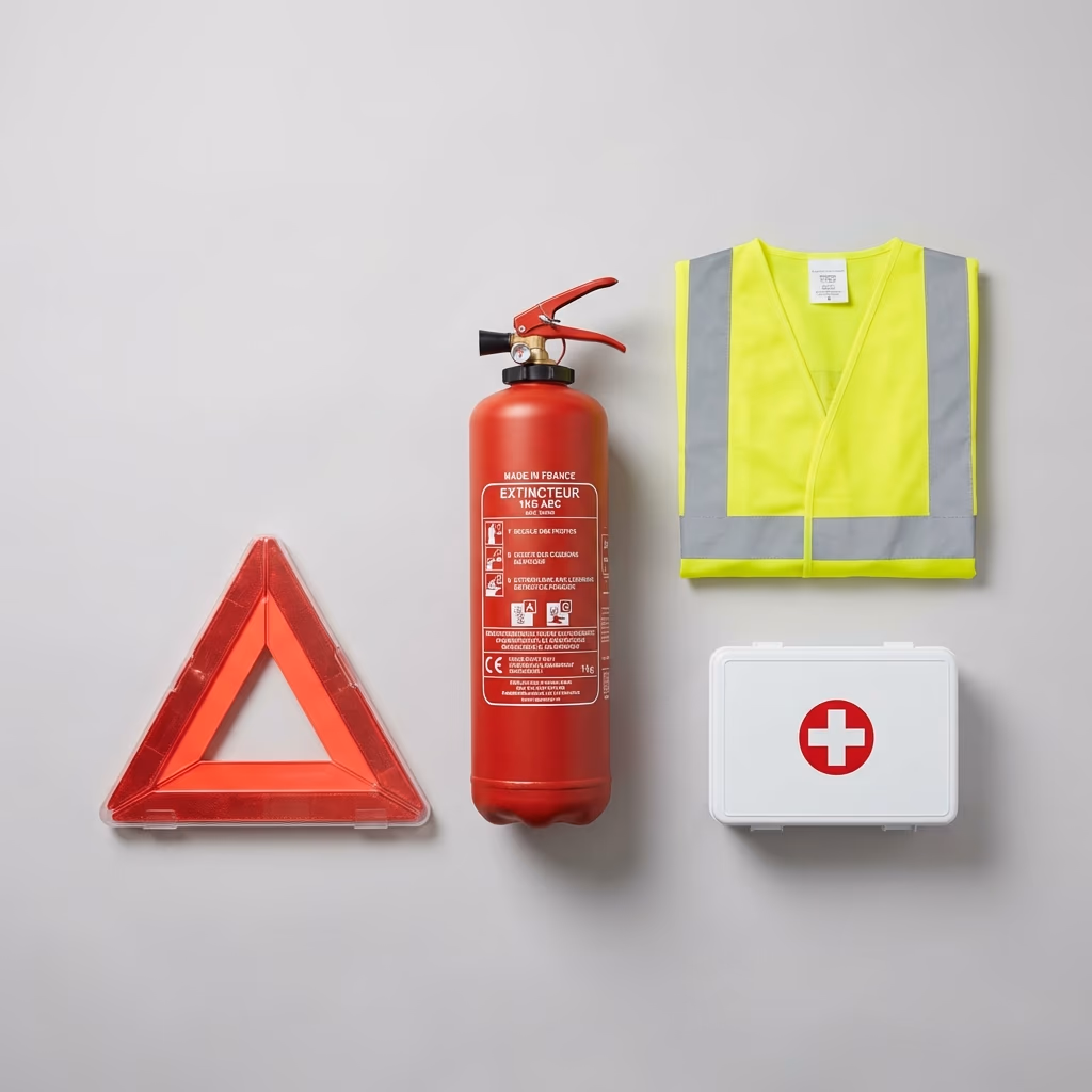 Kit sécurité voiture : extincteur poudre ABC, gilet, triangle — FJ Fire