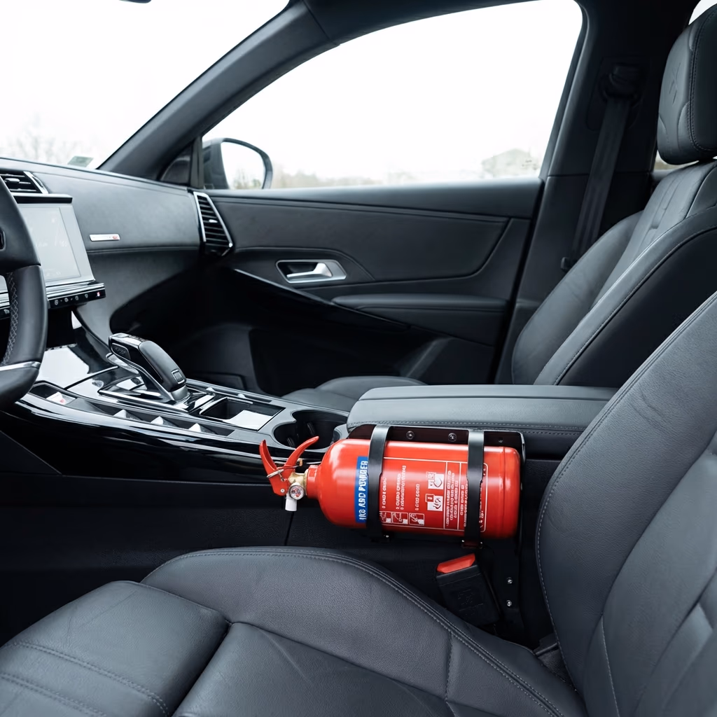 Extincteur poudre ABC 1kg dans habitacle voiture — Pack Duo FJ Fire