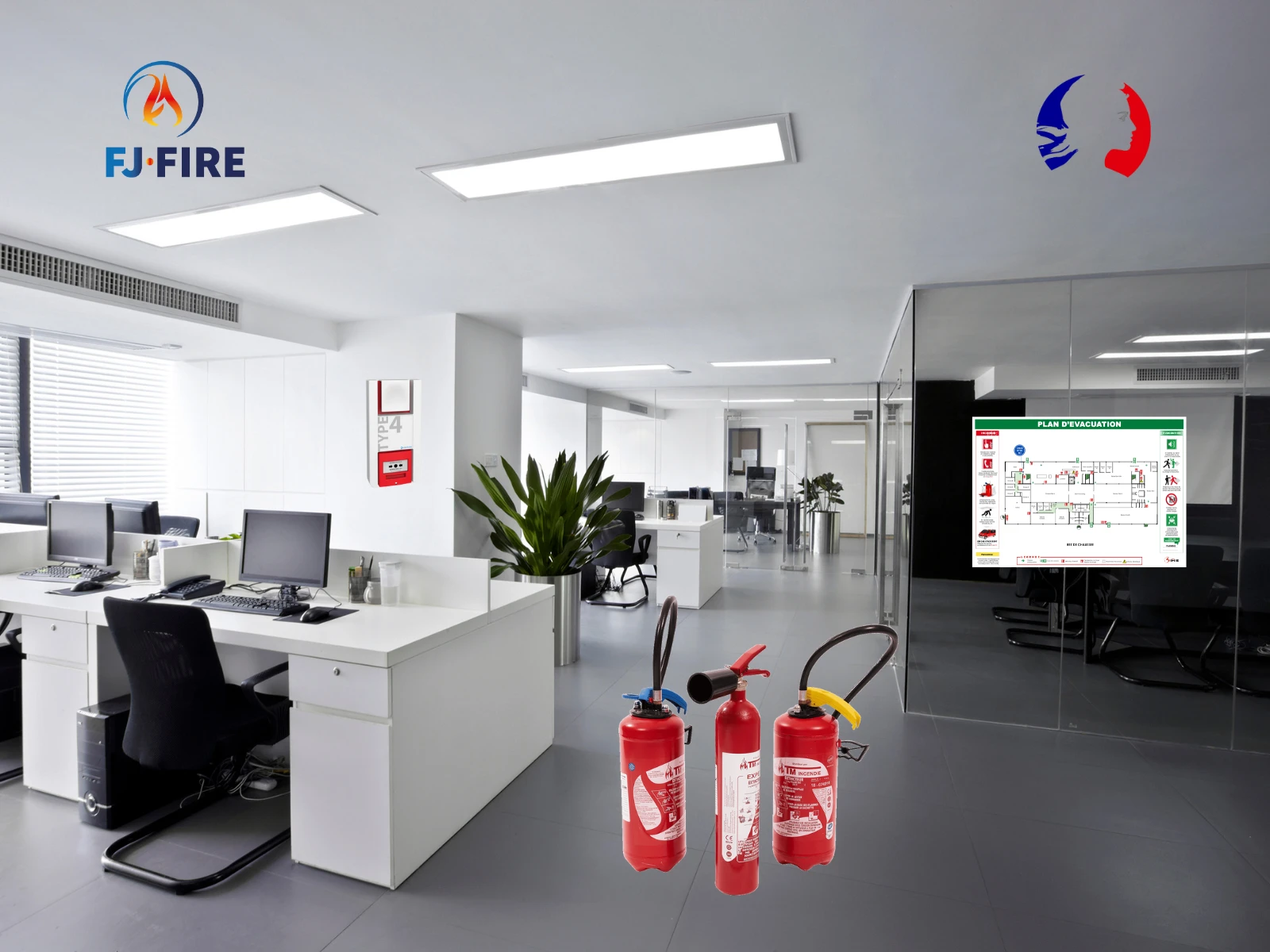 Des bureaux avec la réglementation extincteur incendie en entreprise